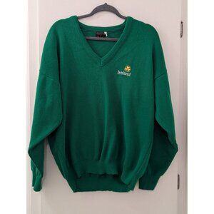 Ireland Green Acrylic V-Neck Embroidered Pullover Sweater Unisex Medium Shamrock